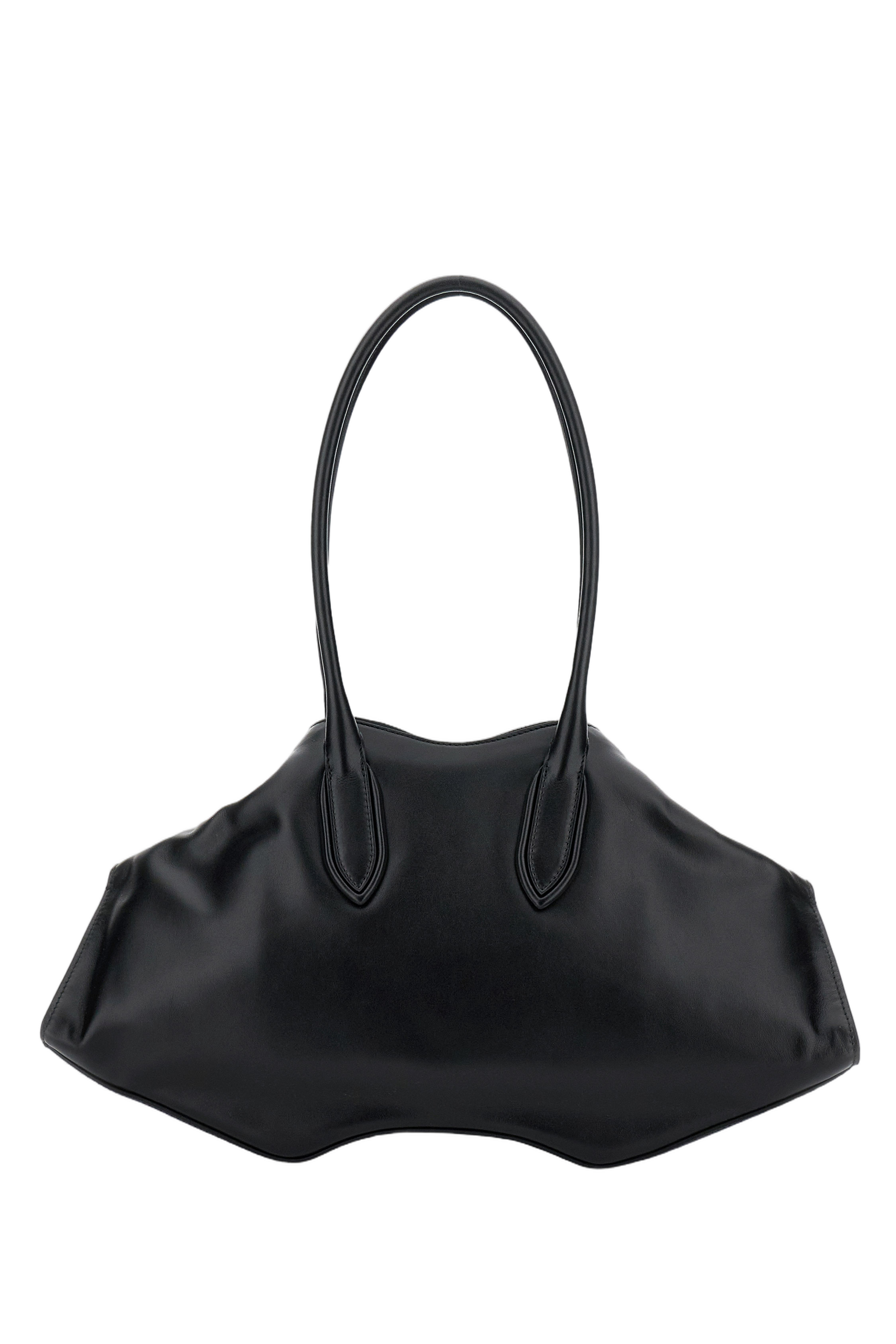 Elongated Leather Shoulder Bag with Double Tubular Handles
