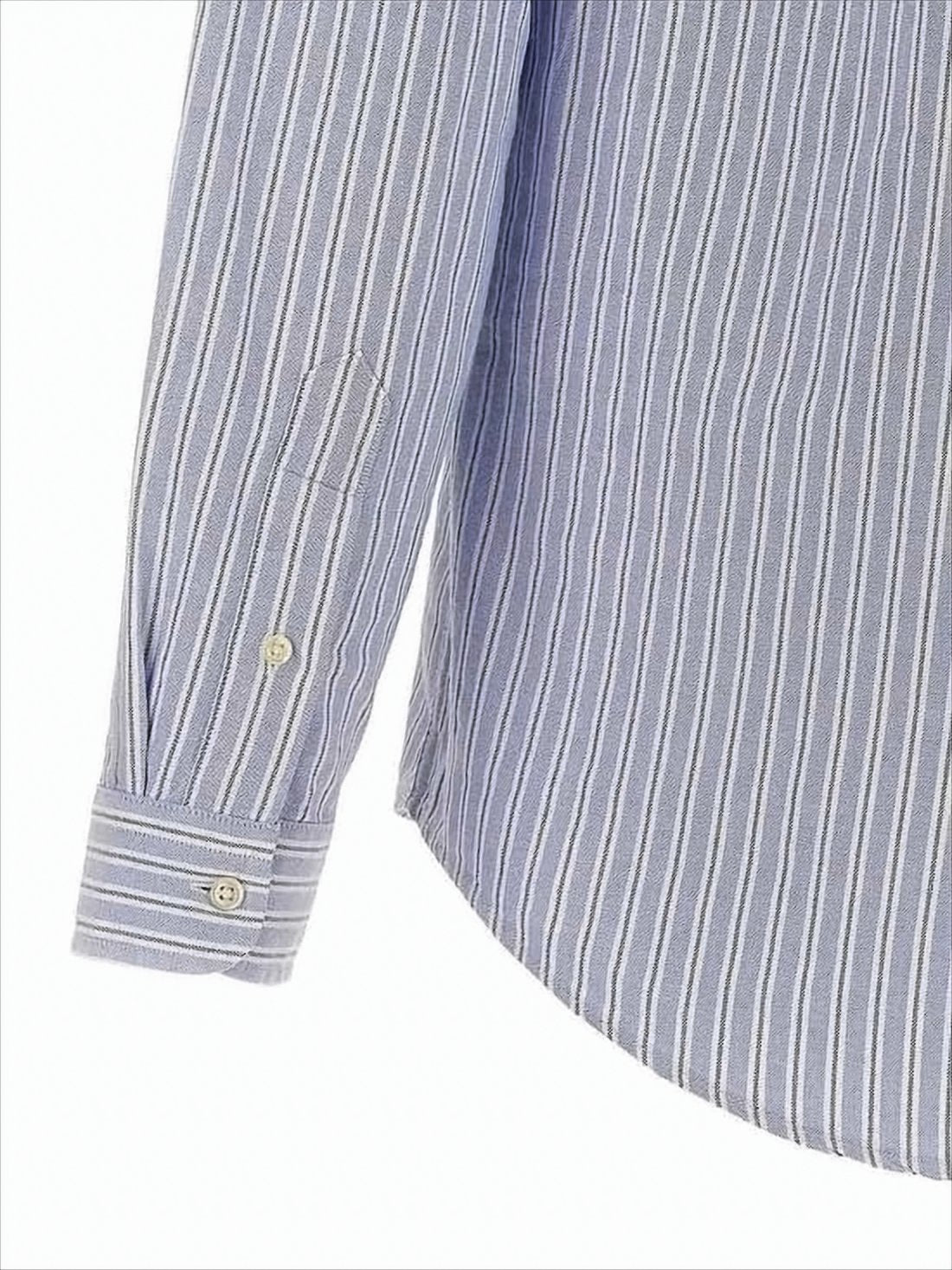 Long Sleeve Button-Up Shirt With Vertical Stripes And Embroidered Logo
