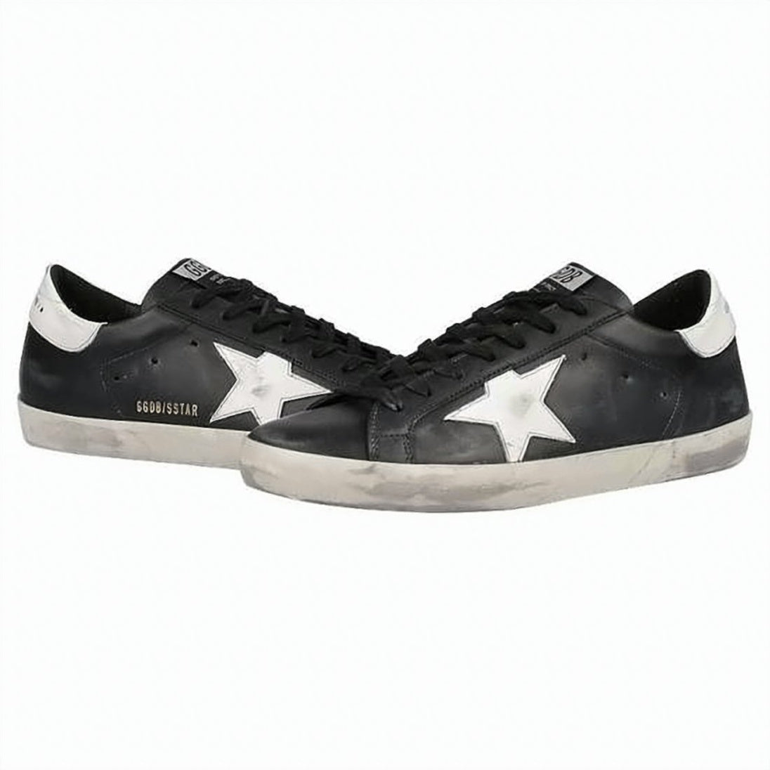 Distressed Black Leather Sneakers