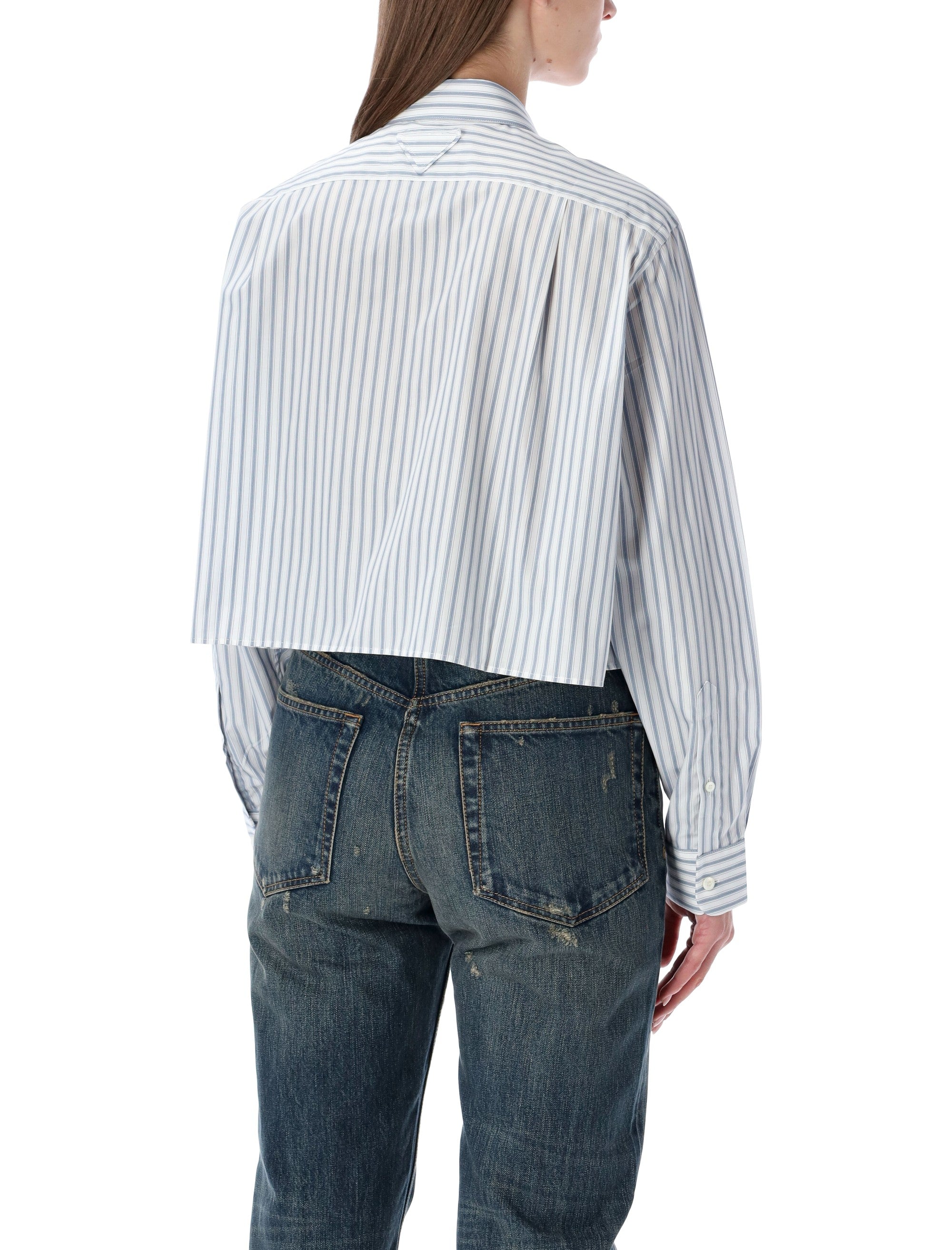 Striped Poplin Short Shirt With Scarf Collar