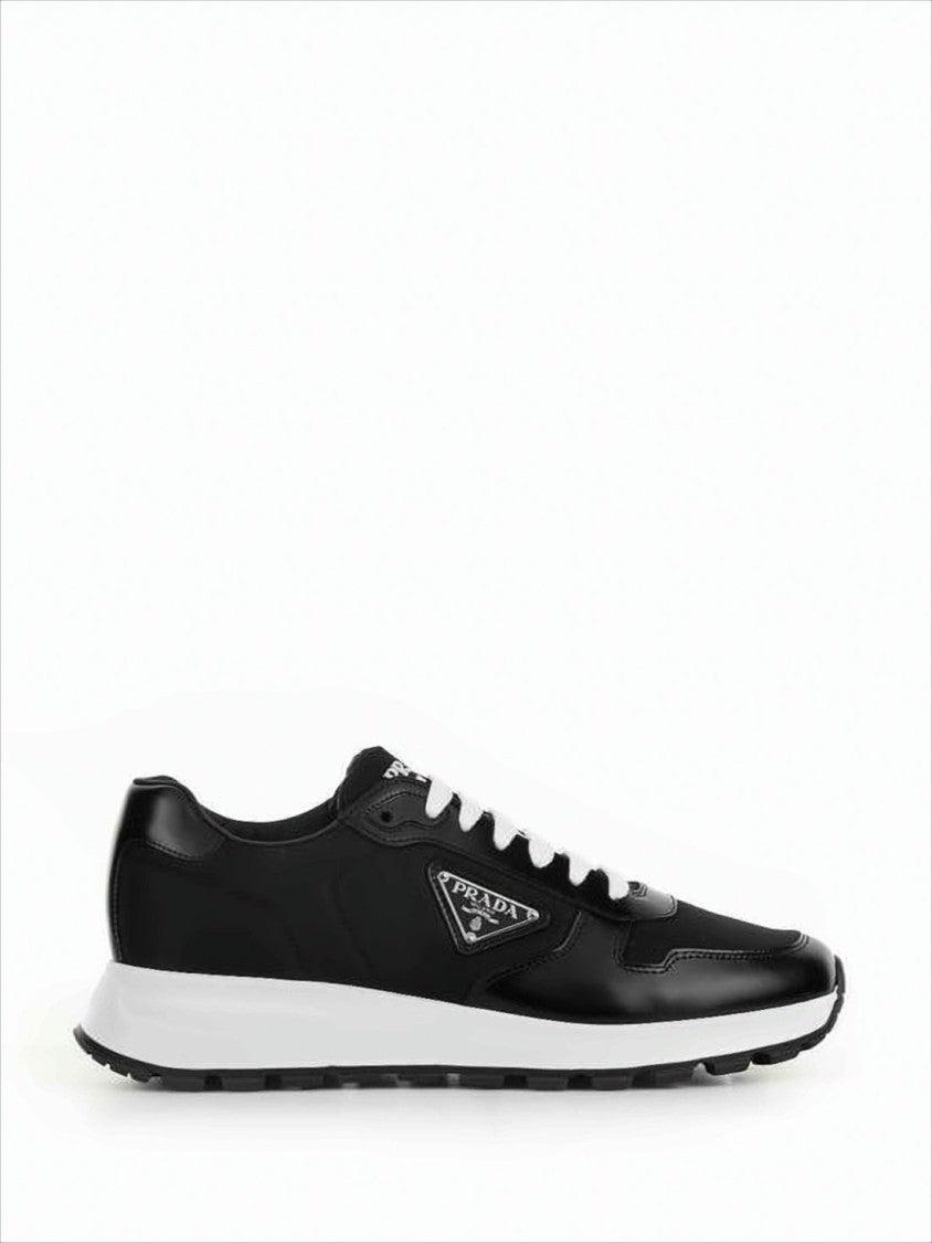 Low-Top Black Fabric And Calfskin Sneakers