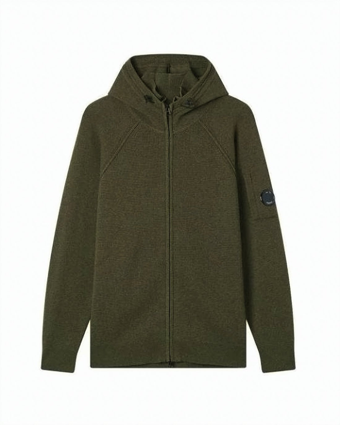 Raglan Sleeve Hooded Full-Zip Sweater in Wool-Polyamide Blend