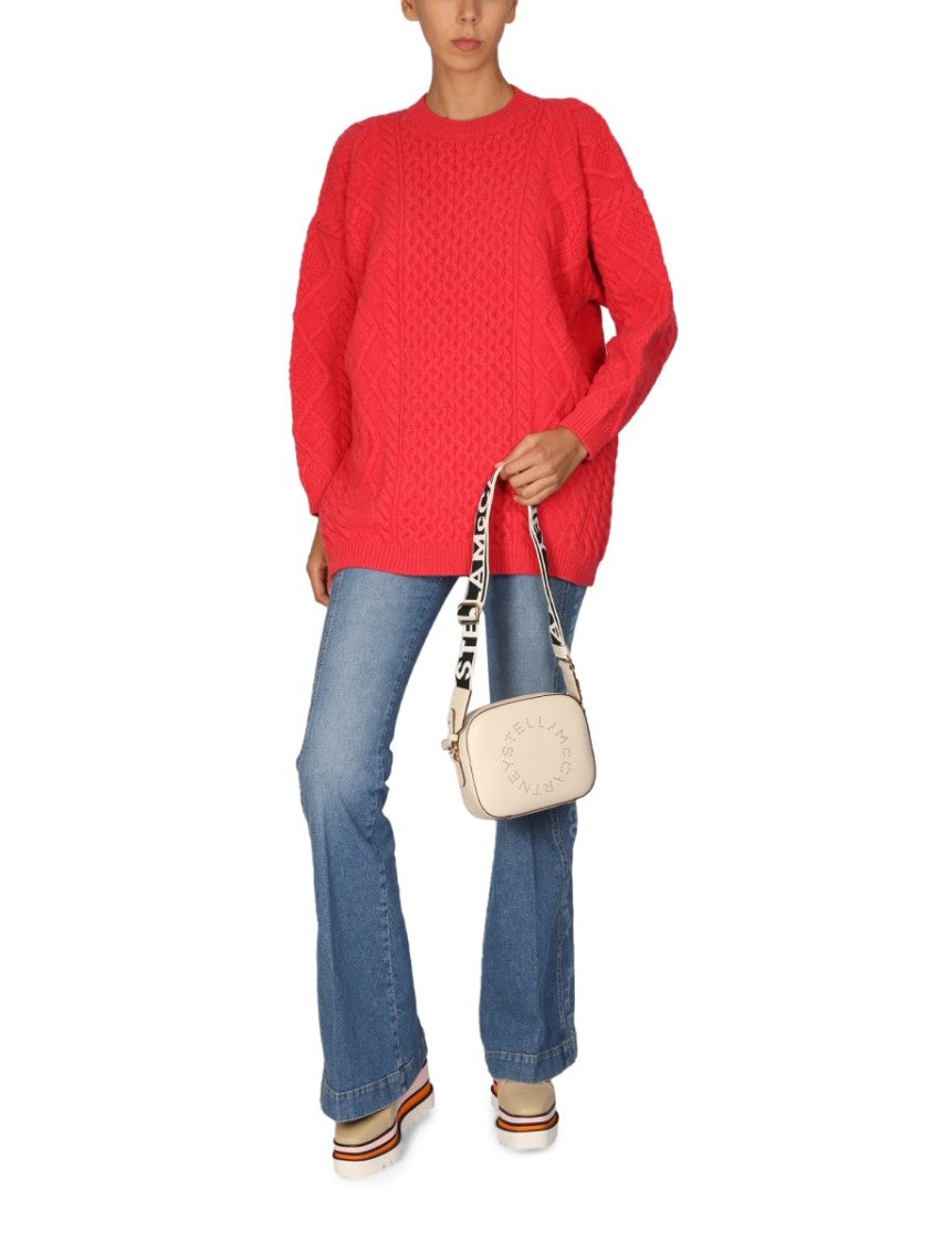 Textured Cable Knit Wool Crew Neck Sweater