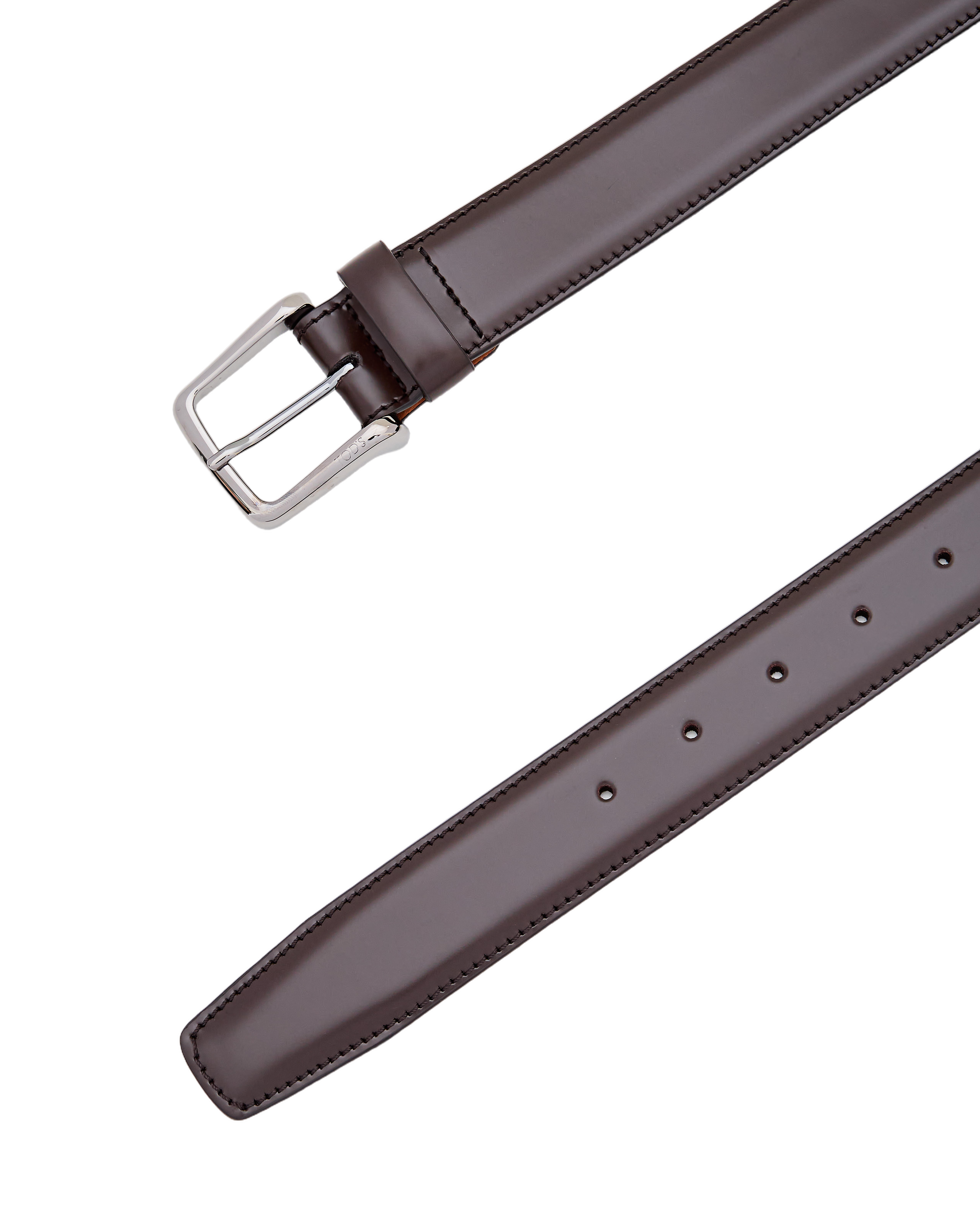 Brown Leather Belt With Nickel-Plated Buckle