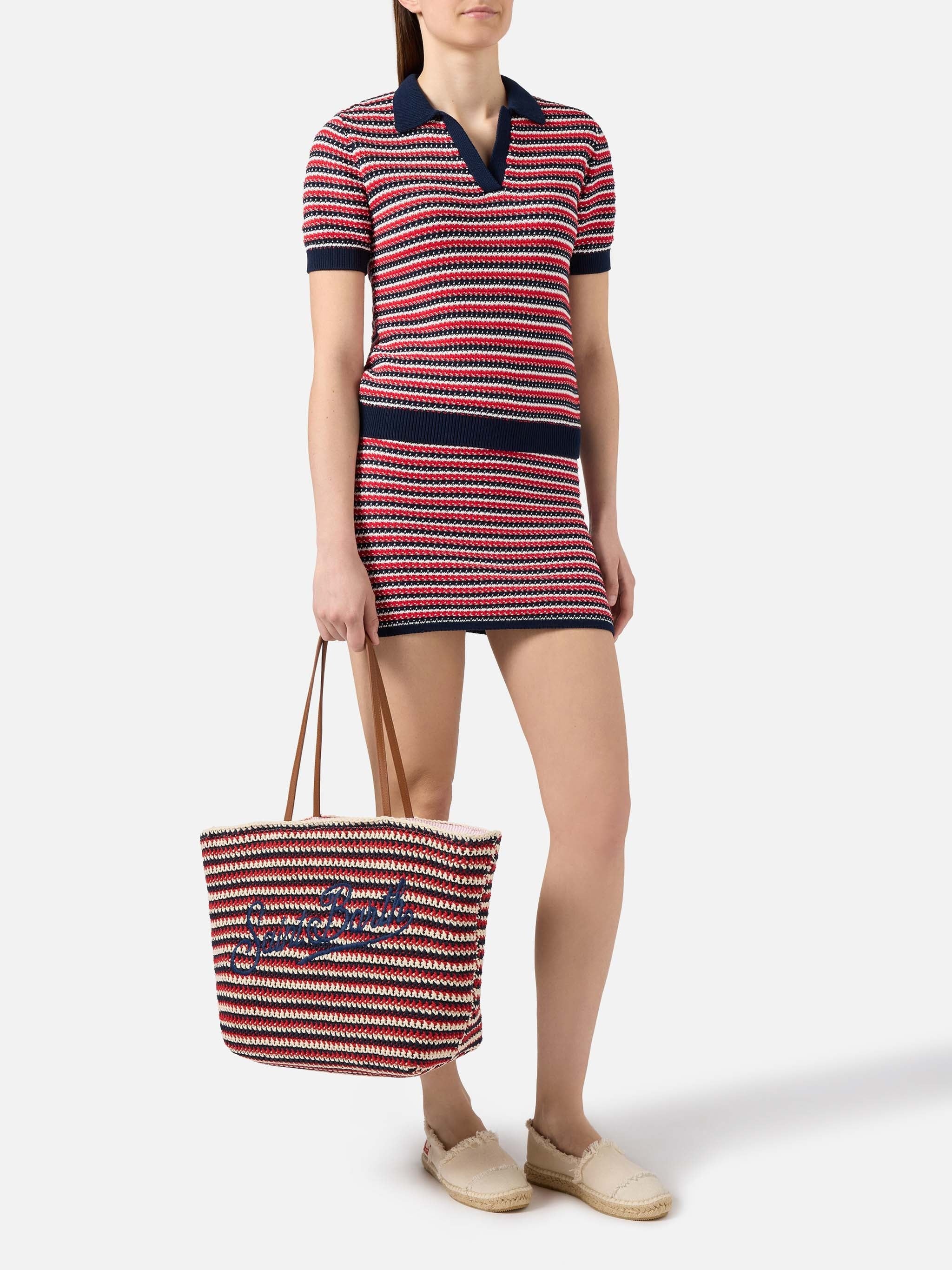 Woven Tote Bag with Horizontal Stripes