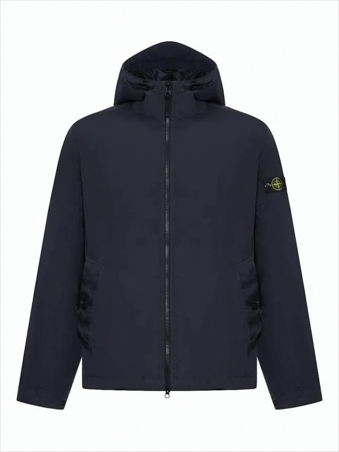 Wrinkled Blue Hooded Wind Resistance Jacket