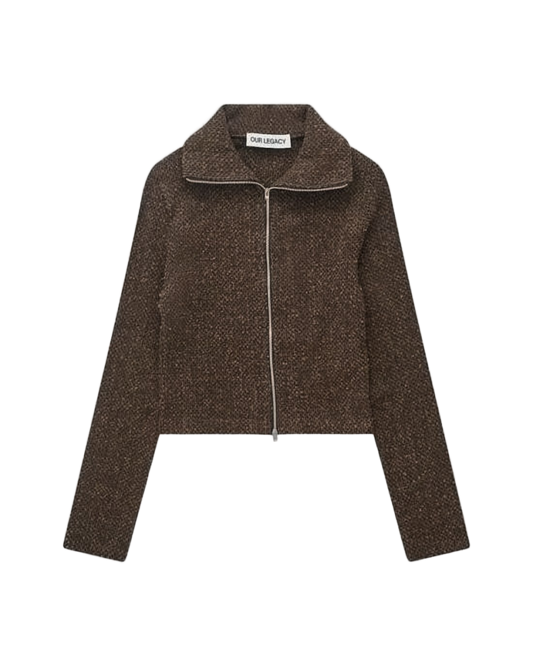 Texture-Woven Brown Slim-Fit Cropped Jacket