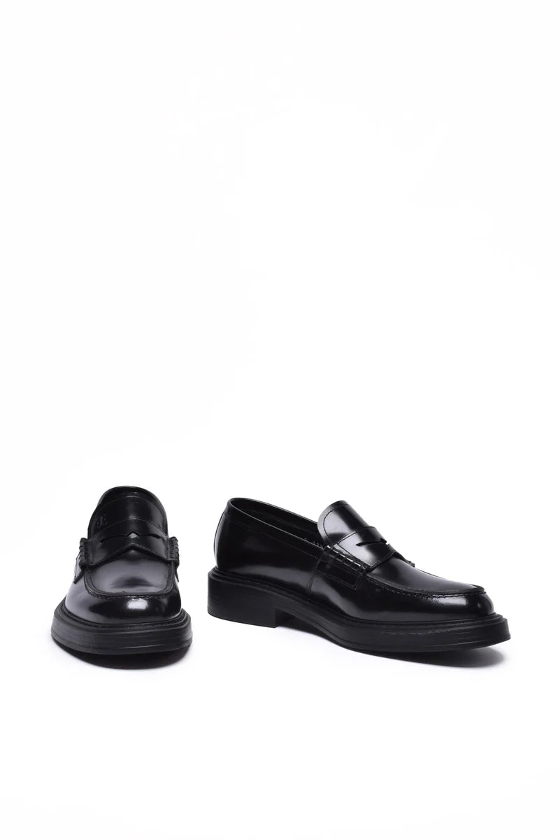 Brushed Leather Loafers - Black