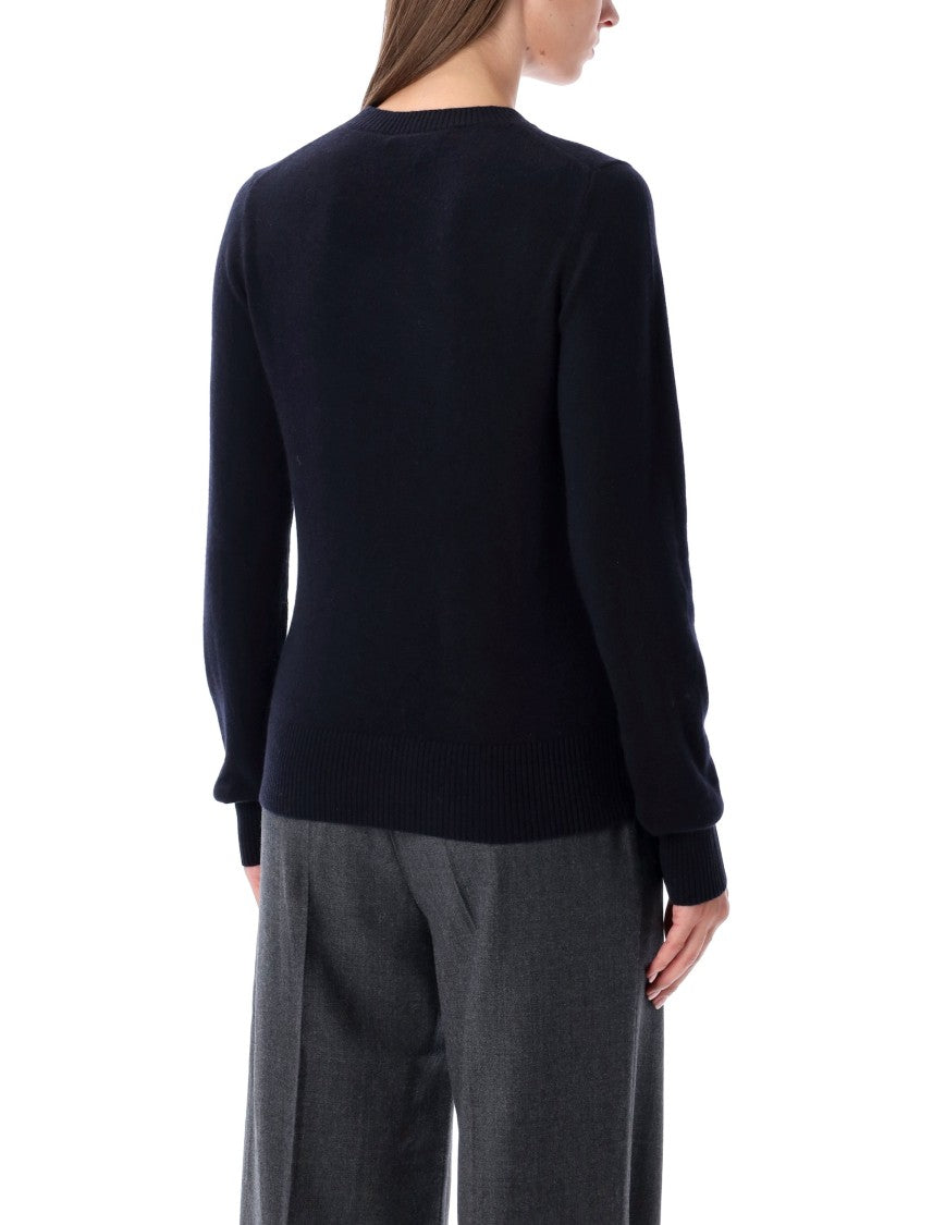 Navy Blue Wool-Cashmere Blend Crewneck Sweater