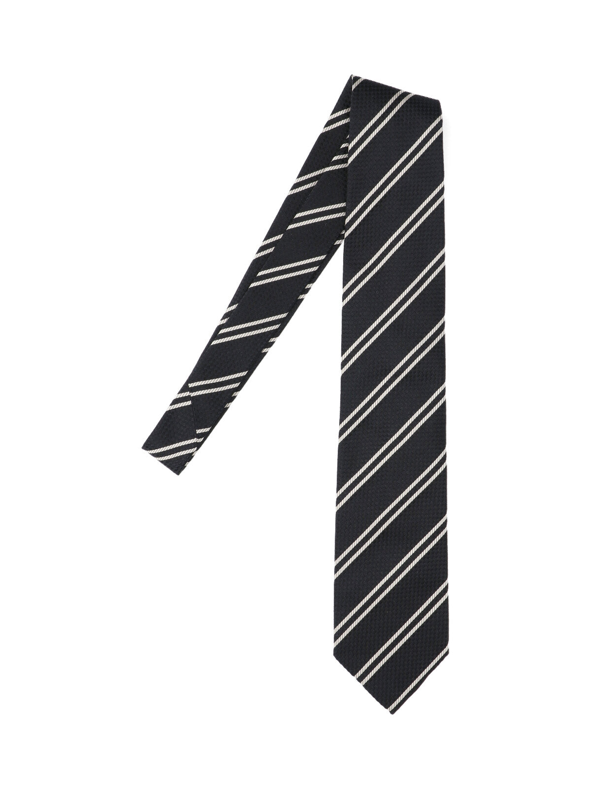 Striped Tie, In Blue Mulberry Silk, White Details
