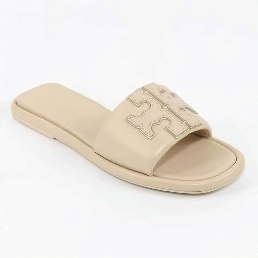 Minimalist Leather Slide Sandals with Stitched Logo