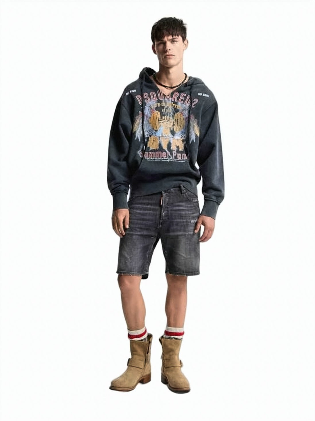 Distressed Black Denim Shorts