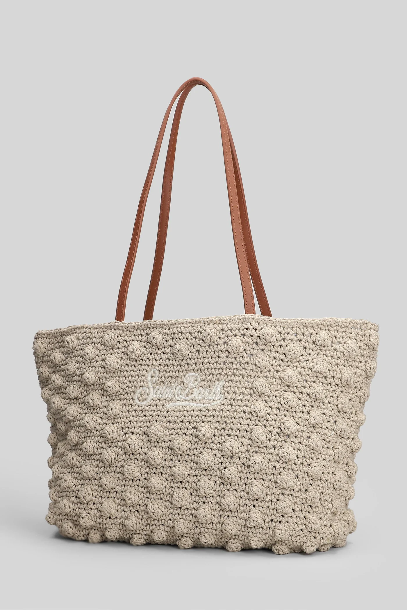 Textured Knitted Tote Bag with Contrasting Handles