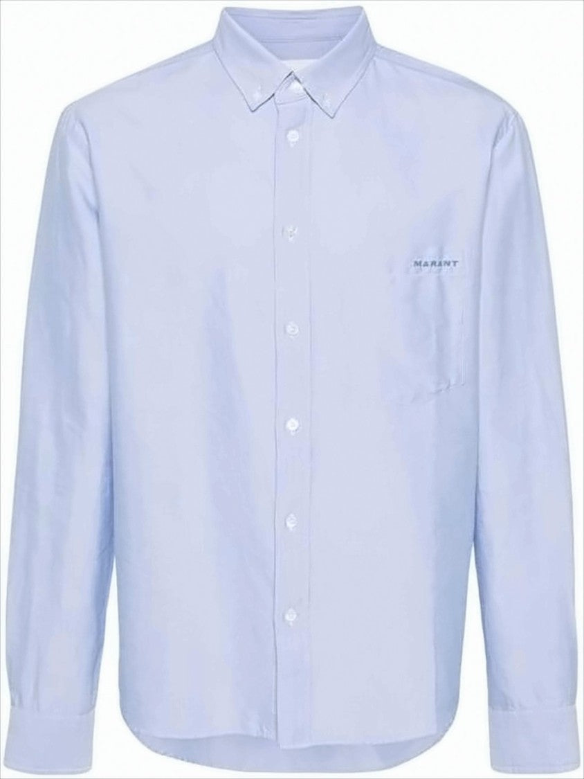 Long Sleeve Blue Cotton Button-Up Shirt