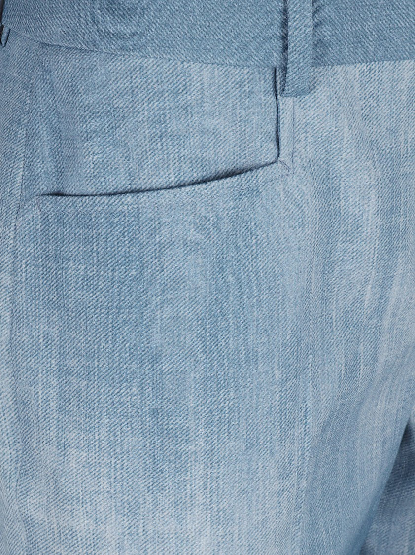 Tailored Blue Trousers With Mid-Rise Waist