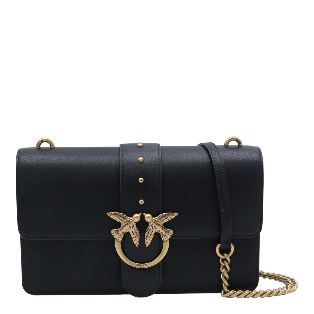 Rectangular Black Bag with Gold-tone Bird Clasp