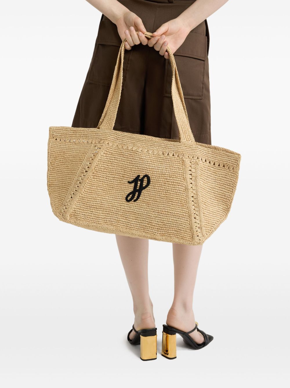 Beige Woven Tote Bag