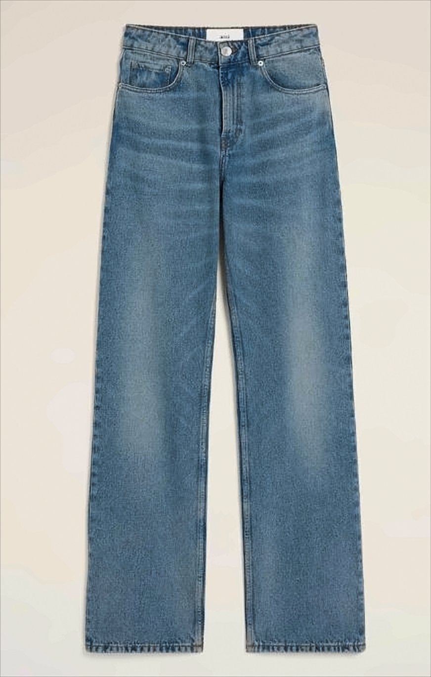 Mid-Blue Straight-Leg Denim Pants