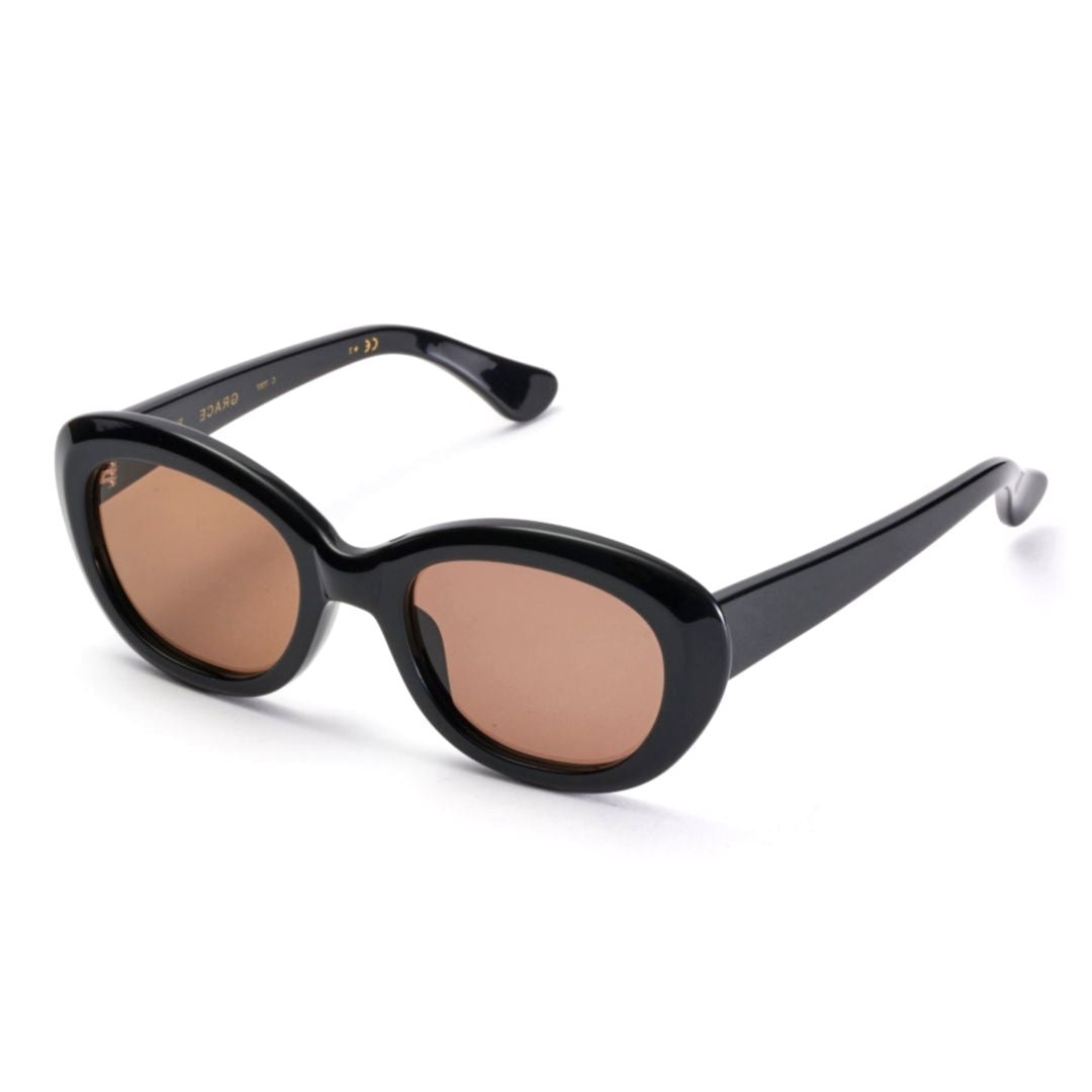 Grace Bold Rounded Oval Sunglasses with Glossy Black Finish