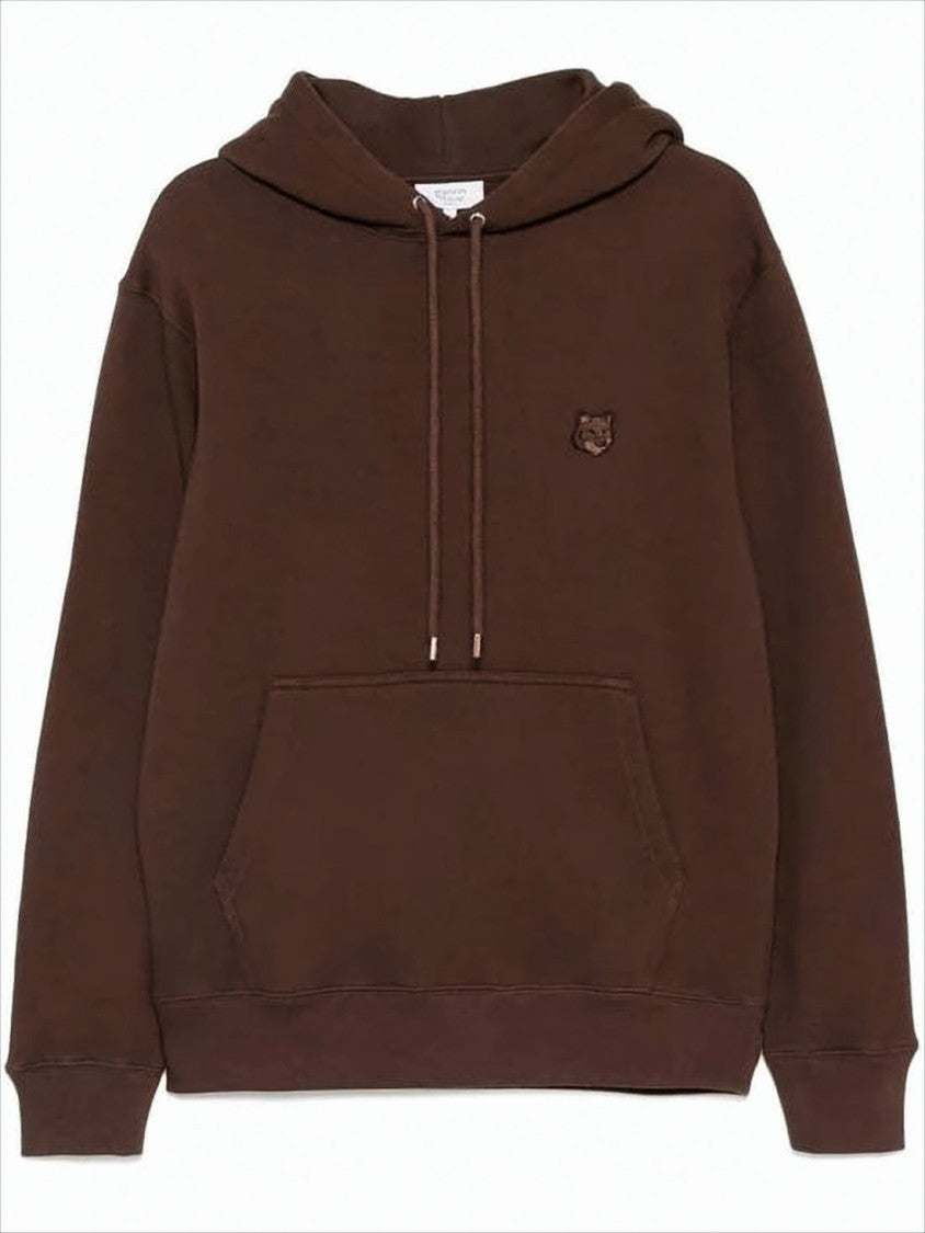 Relaxed Fit Brown Hoodie With Embroidered Fox Emblem