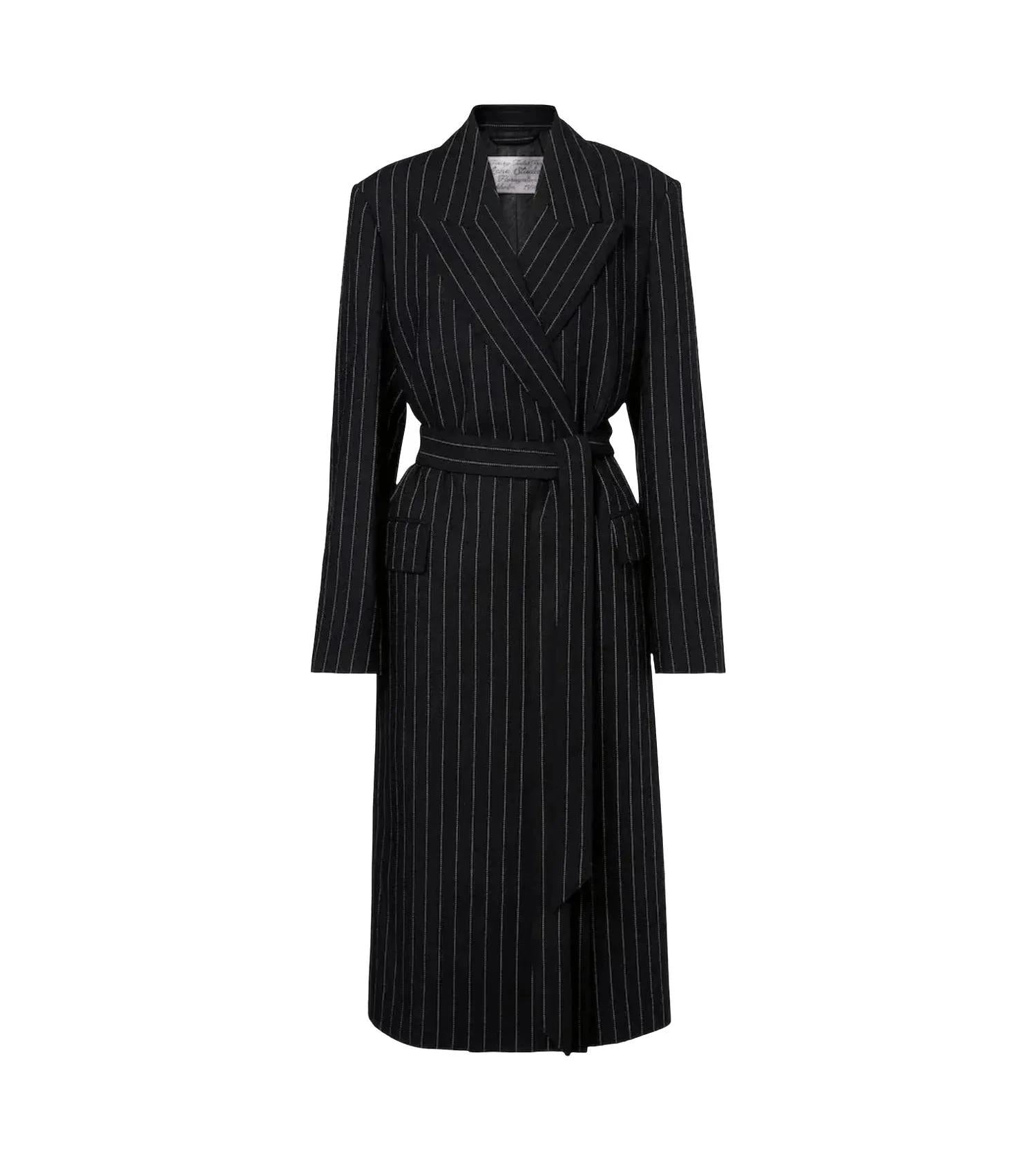 Tailored Long Pinstripe Jacket with Wrap Design