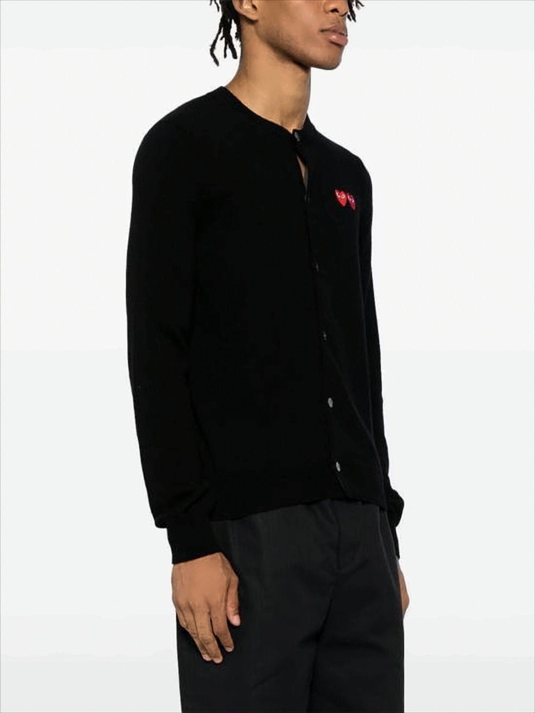 Wool Cardigan with Dual Heart Embroidery