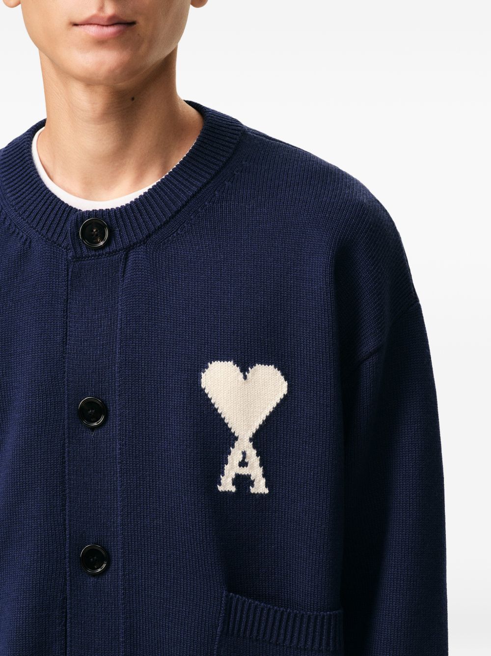 Navy Blue Ribbed Hem Crewneck Sweater