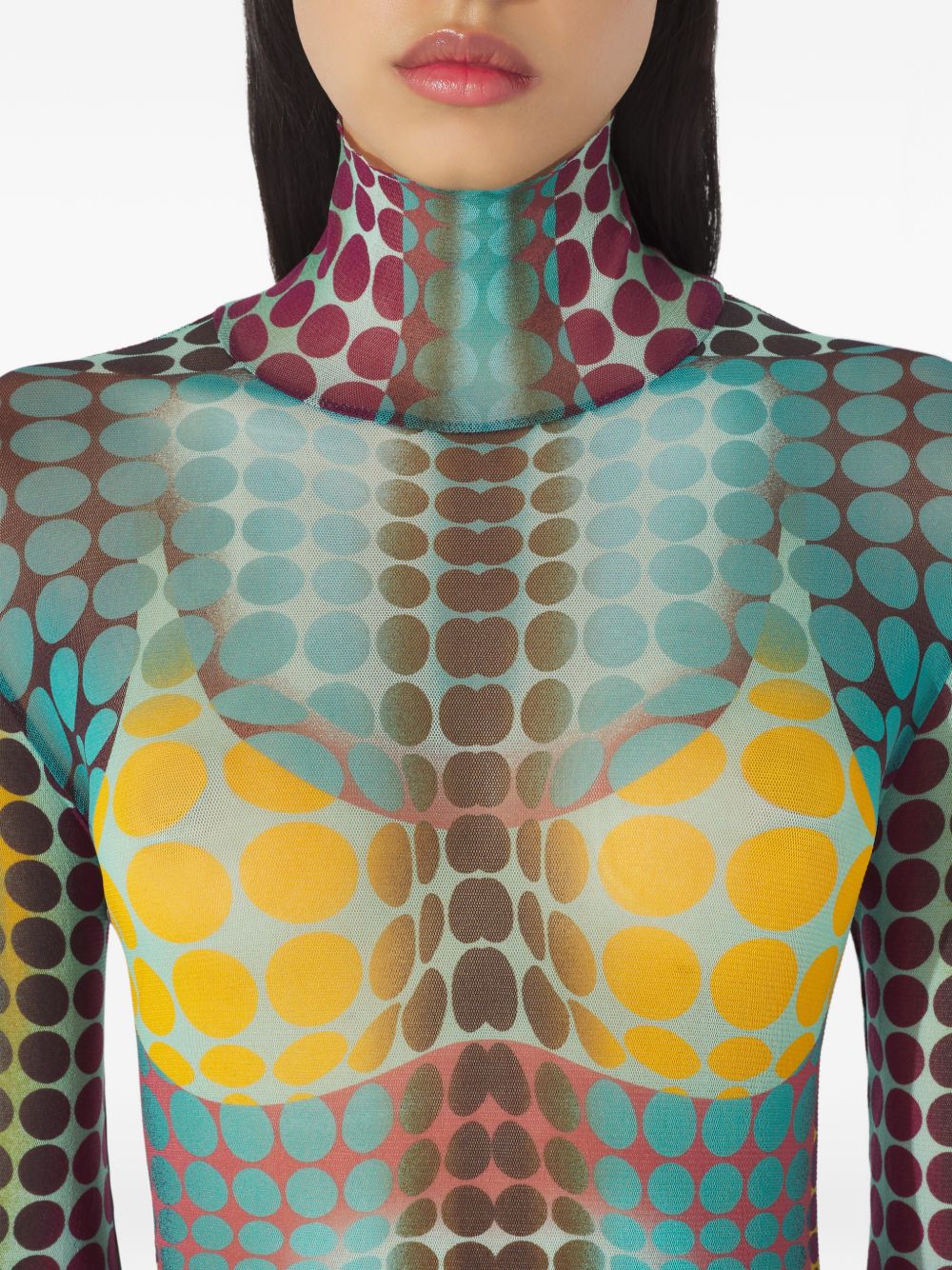 High-Neck Long-Sleeved Top With Multicolour Pattern