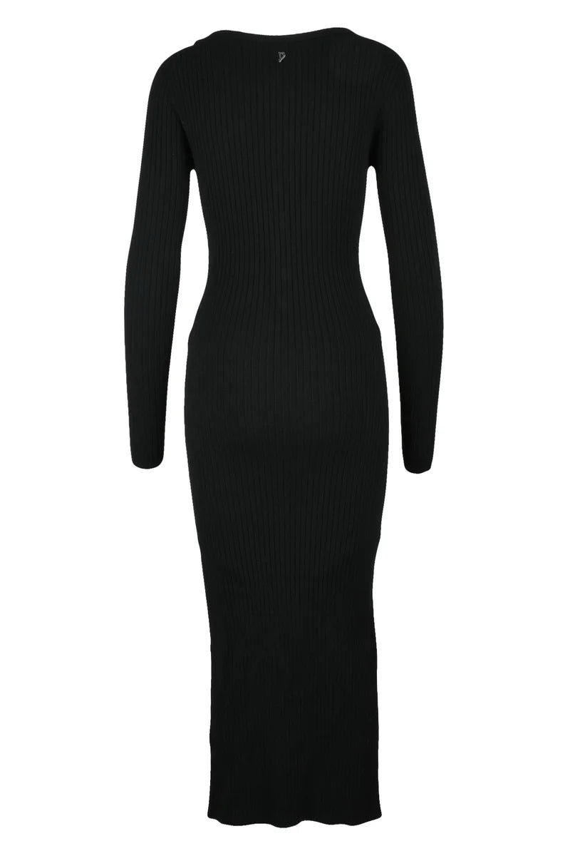 Long Ribbed Dress Buttons - Black