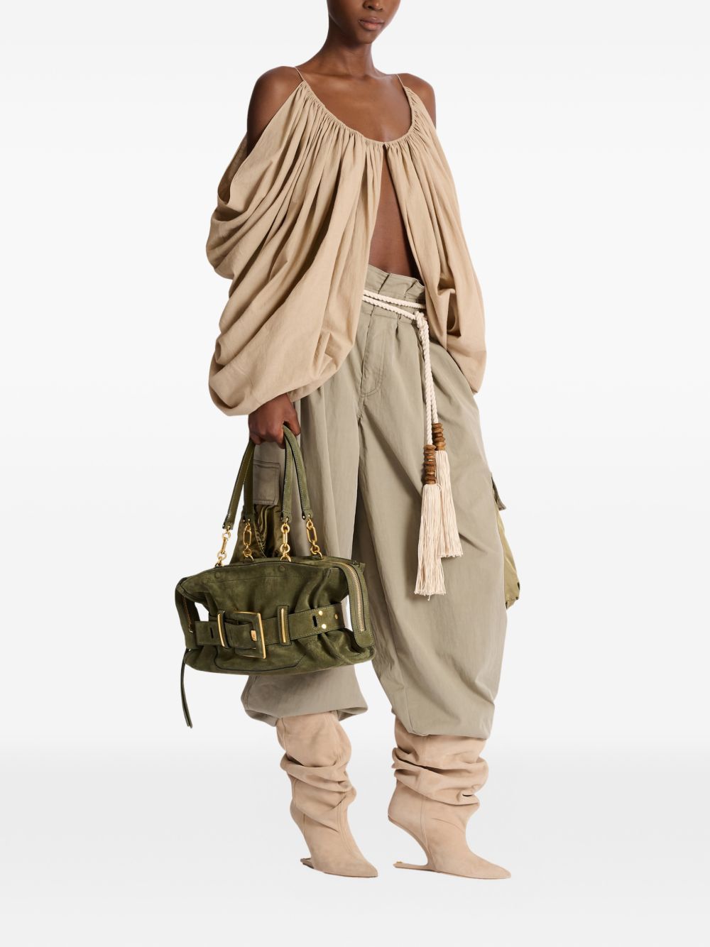 Structured Green Calf Suede Bag