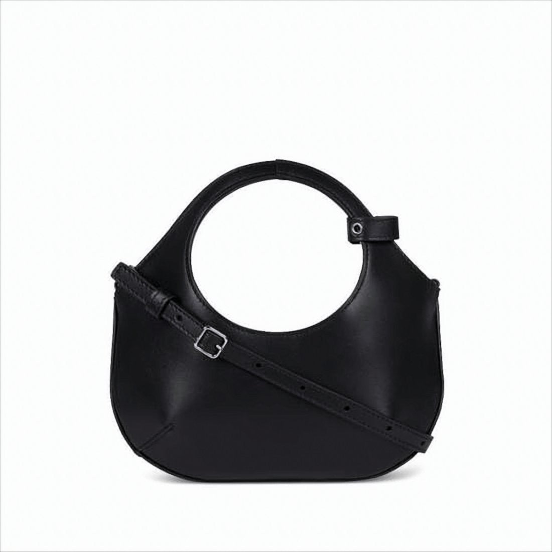 Rounded Calf Leather Shoulder Bag With Circular Handle Cutout