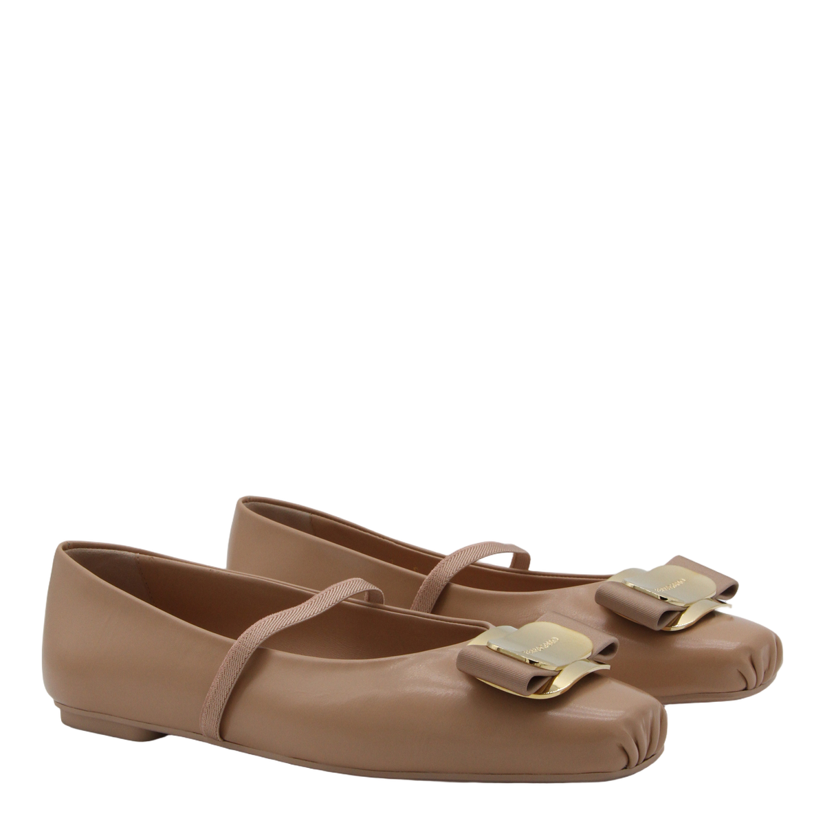 Beige Leather Flats with Decorative Buckle