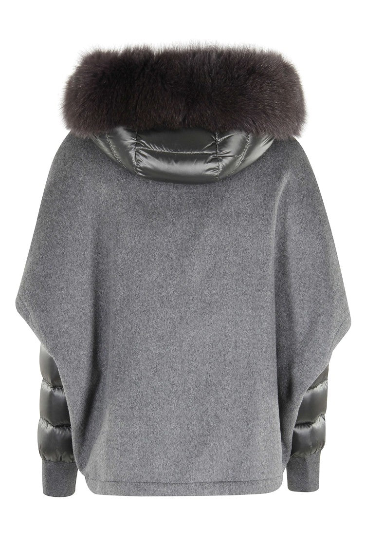 Moorer Cape Coat With Inner Down Jacket And Fox Fur Hood