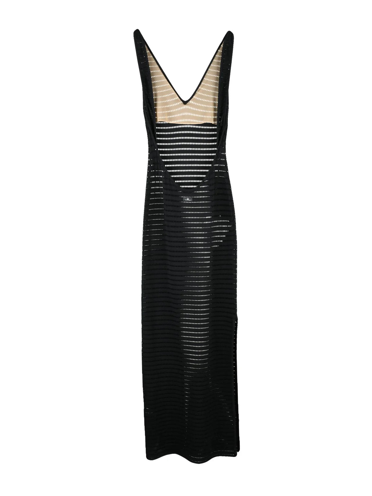 Black Viscose Polyester Women Long Stretch Knit Dress