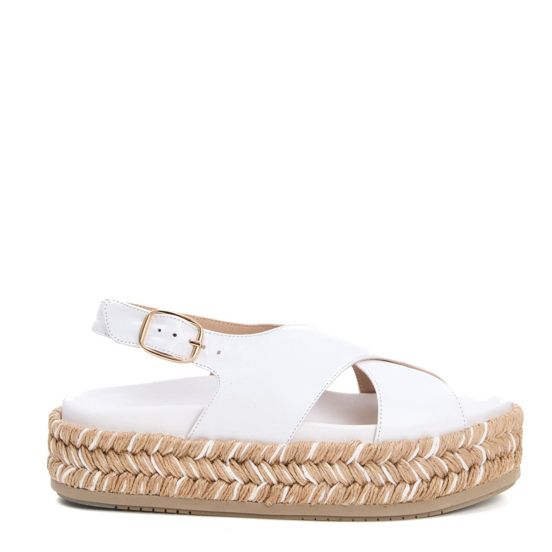 White Leather Rope Wedge