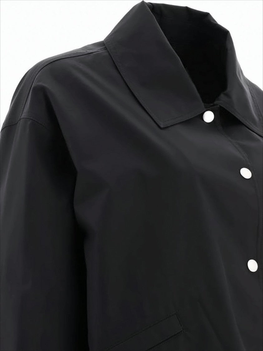 Boxy Black Cotton Jacket with Bold Logo Detailing