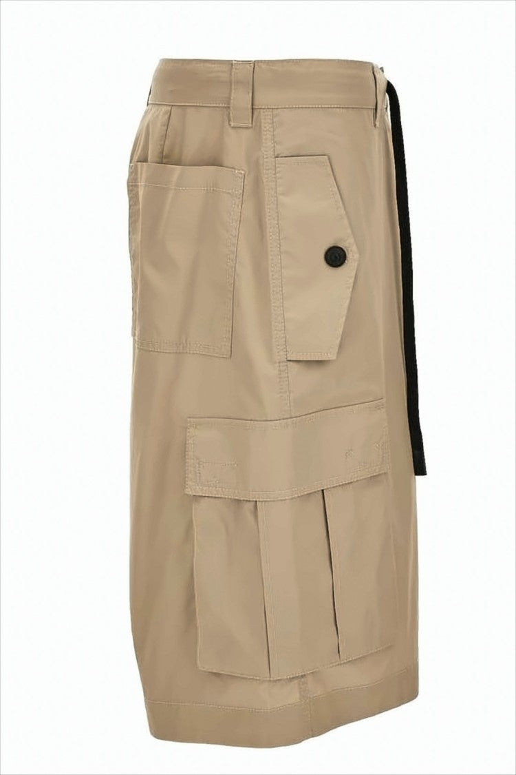 Beige Cargo Shorts with Button Closure and Structured Design