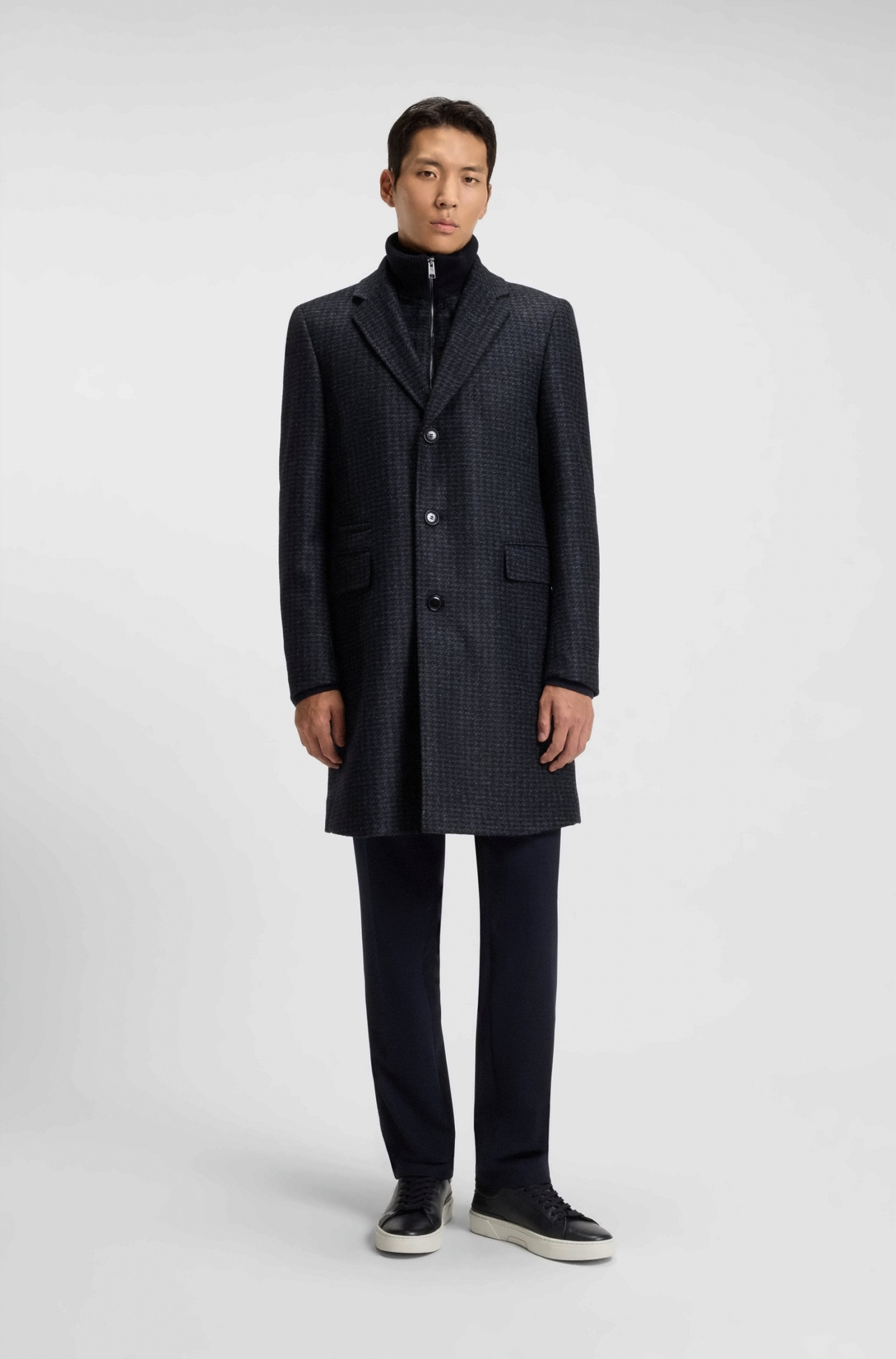 Textured Dark Blue Wool Blend Coat