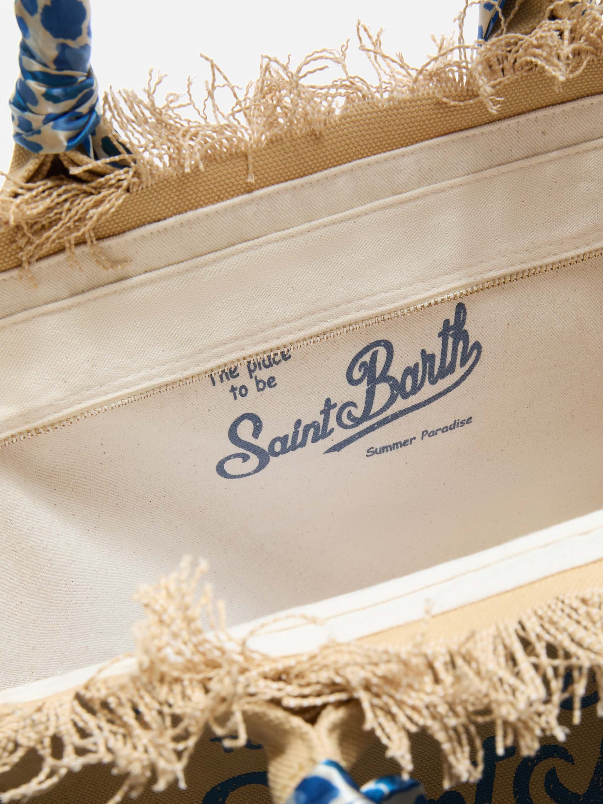 Beige Canvas Rectangular Tote Bag