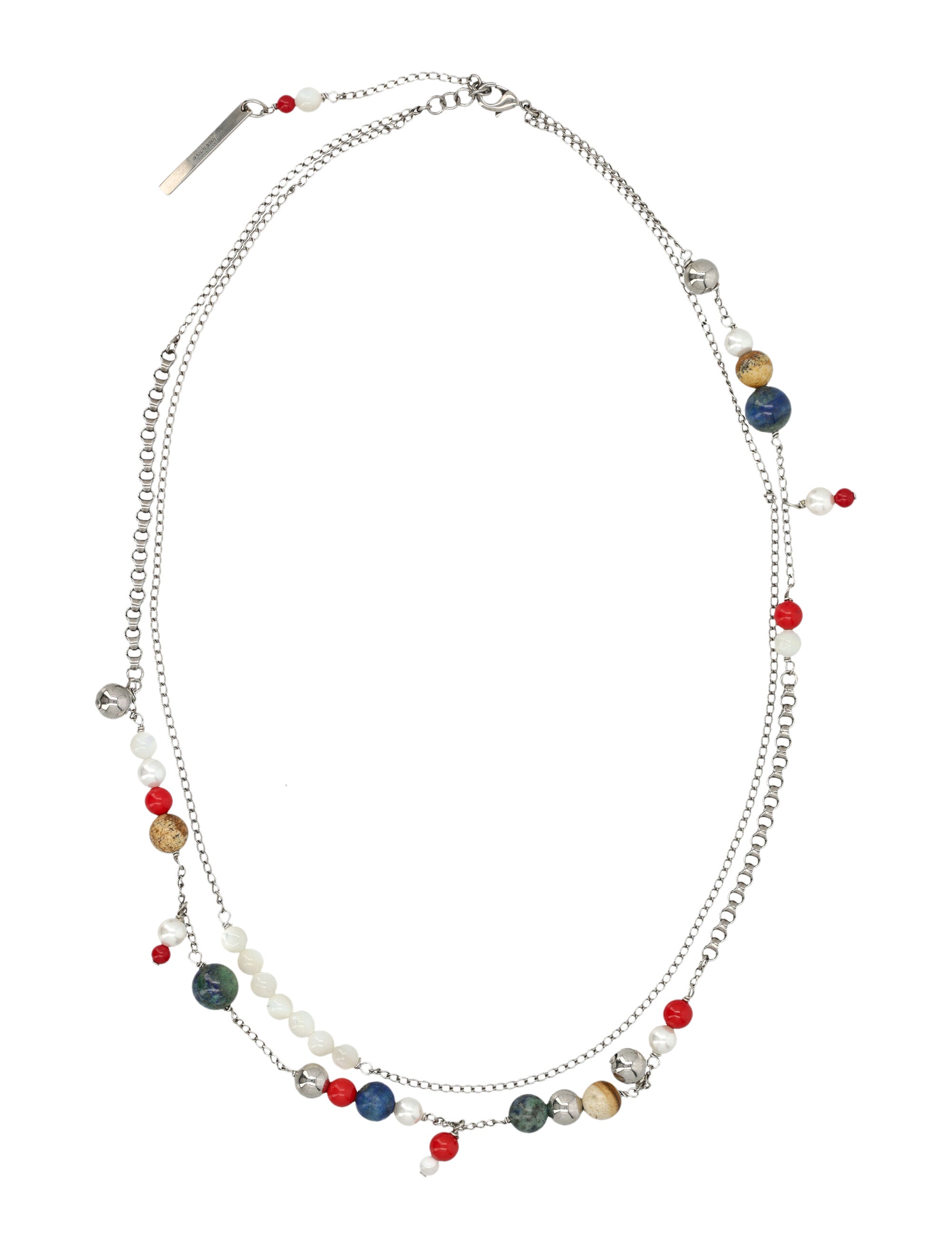 Double-Chain Necklace with Natural Stones and Freshwater Pearls