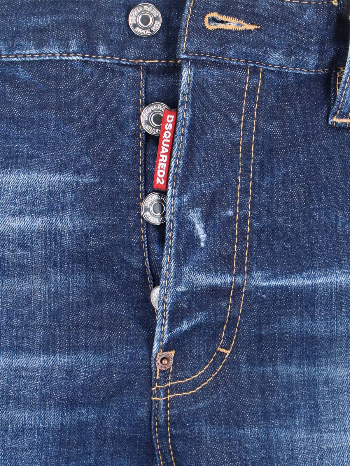 Blue Medium-Rise Slim-Fit Distressed Jeans