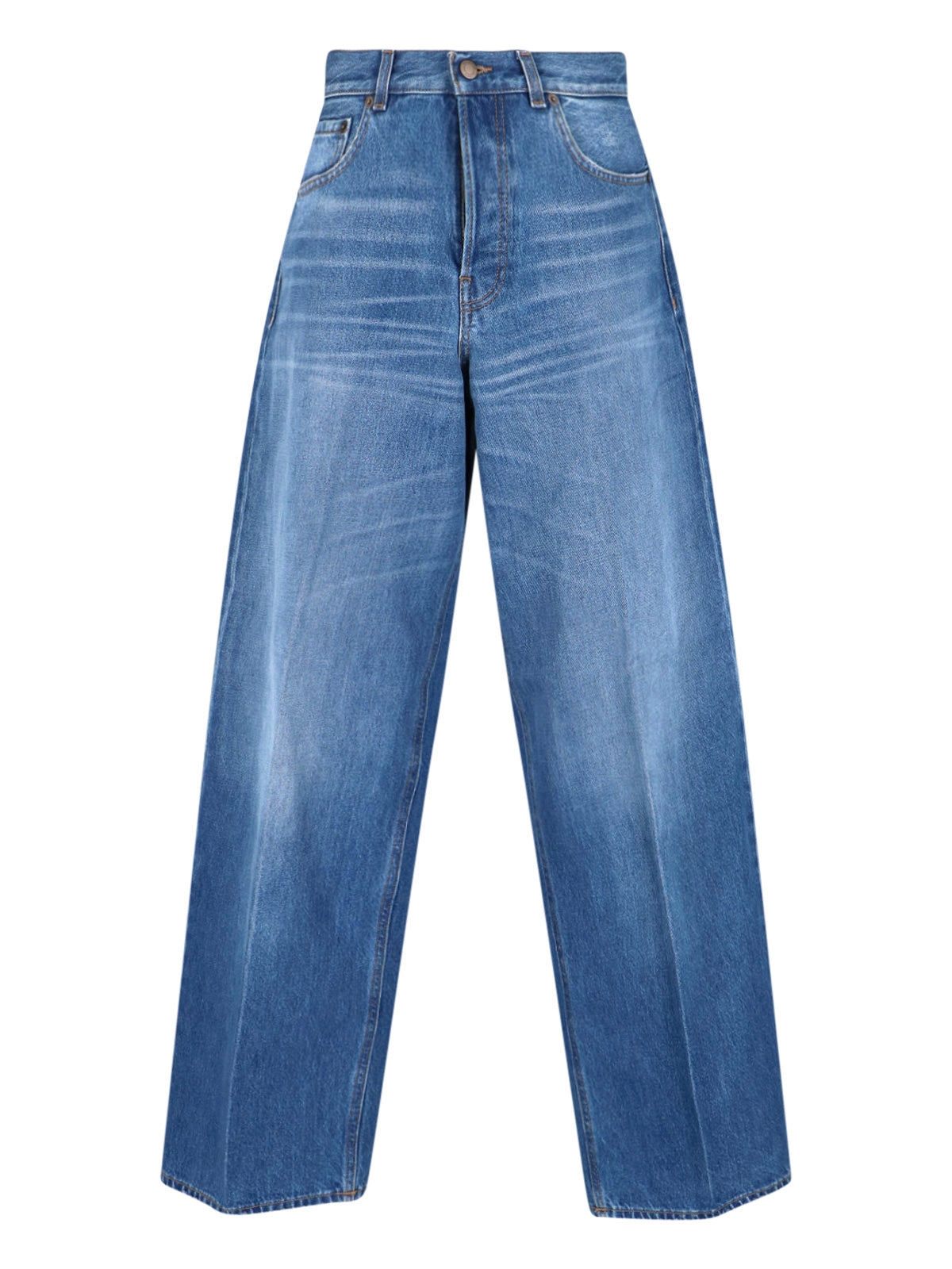 Wide-Leg Denim Jeans With Mid-Rise Waist And Five-Pocket Design