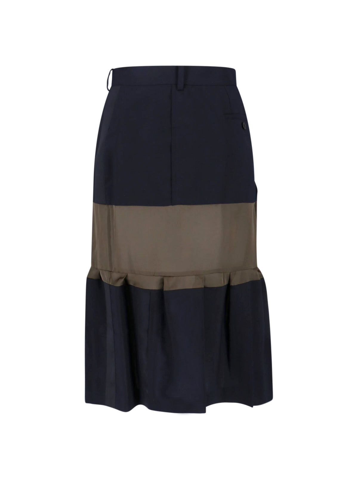 Black Panel Design Wool Midi Skirt