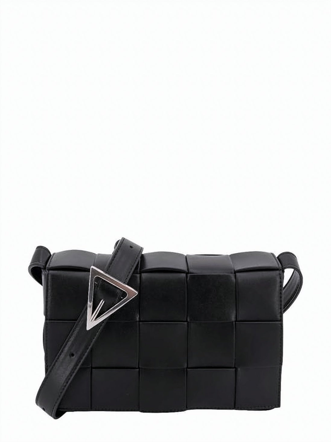 Woven Calf Leather Shoulder Bag with Triangular Buckle