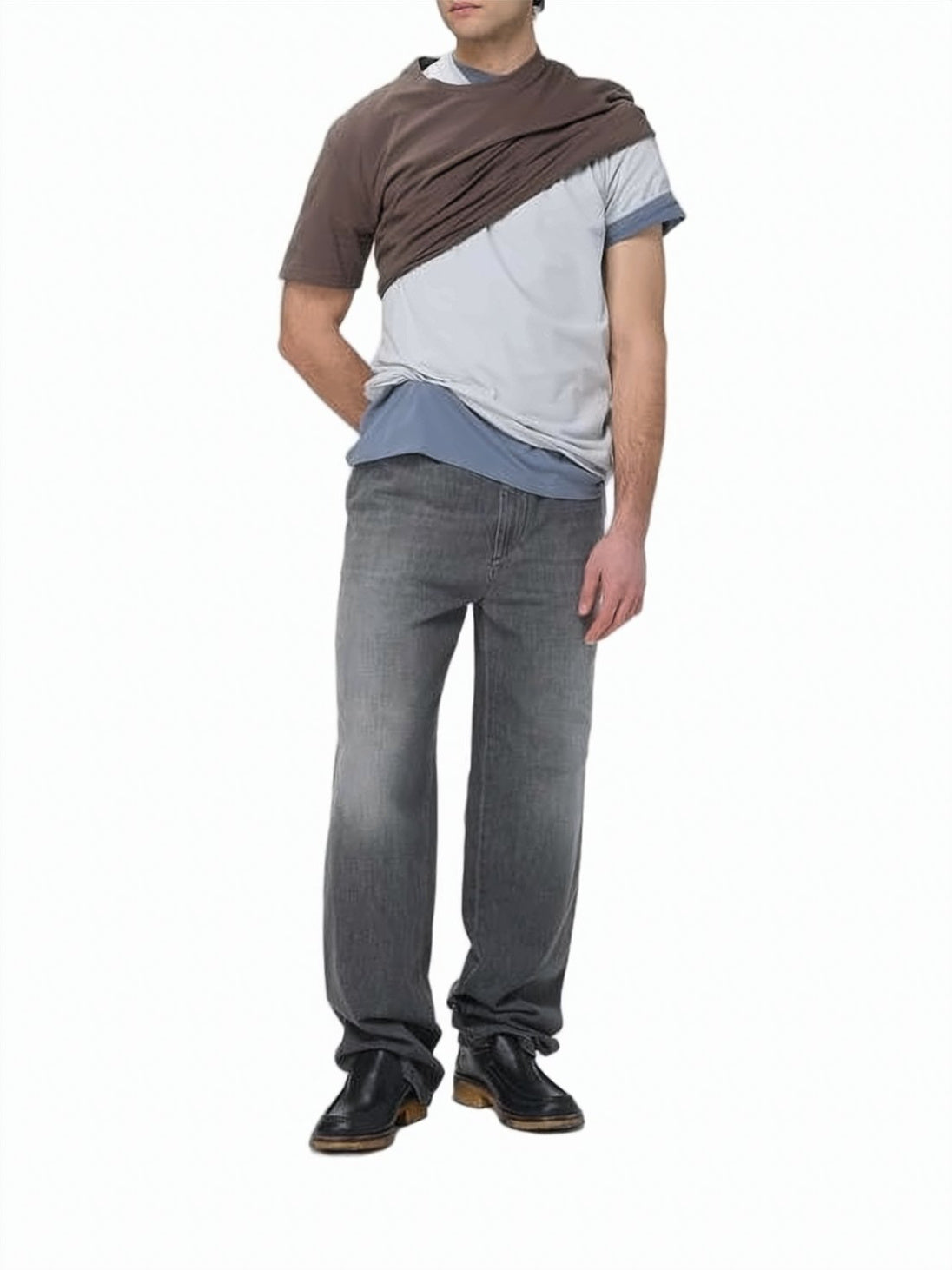 Grey Slightly Faded Straight-Leg Cotton Jeans