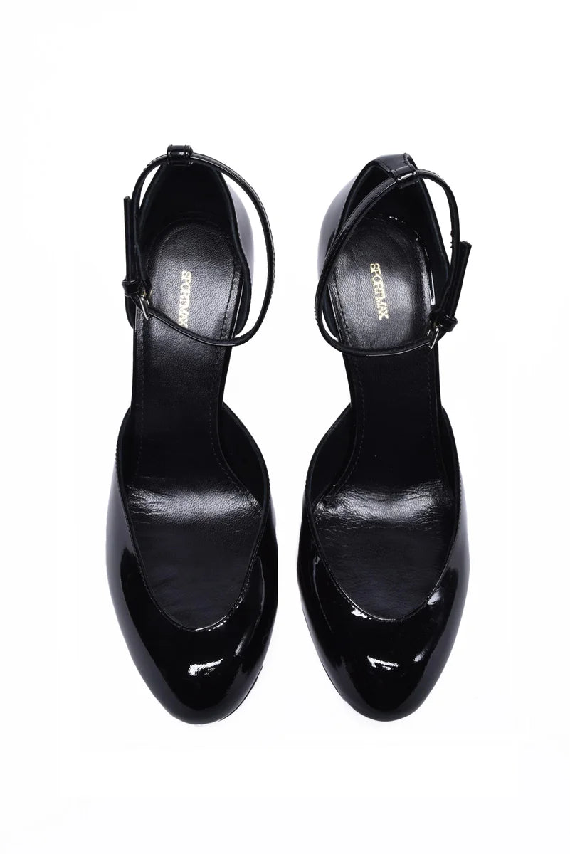 Patent Leather Pump with Strap - Black