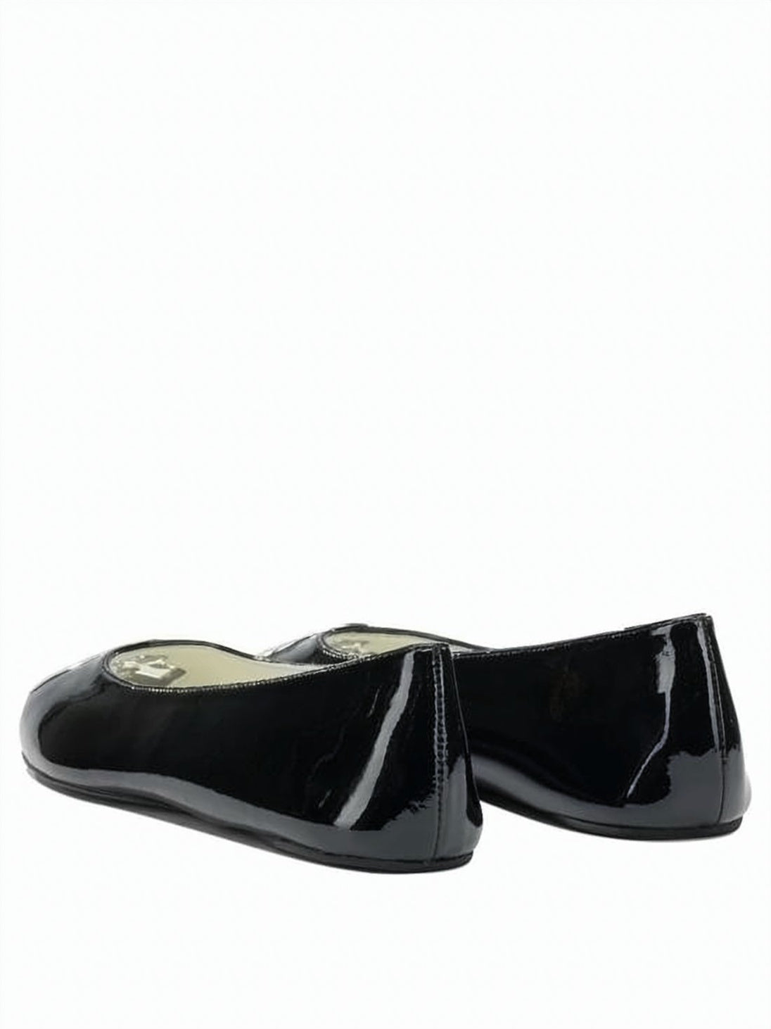 Glossy Leather Flat Shoes with Metallic Emblem