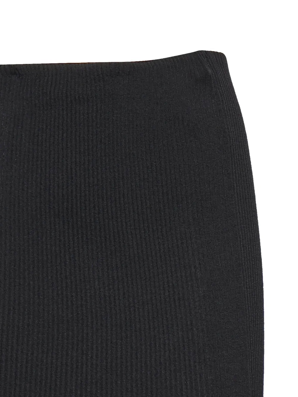 Ribbed Knit Midi Skirt with Semi-Sheer Flare