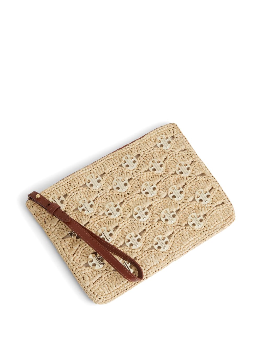Beige Leather Clutch with Cotton Lining
