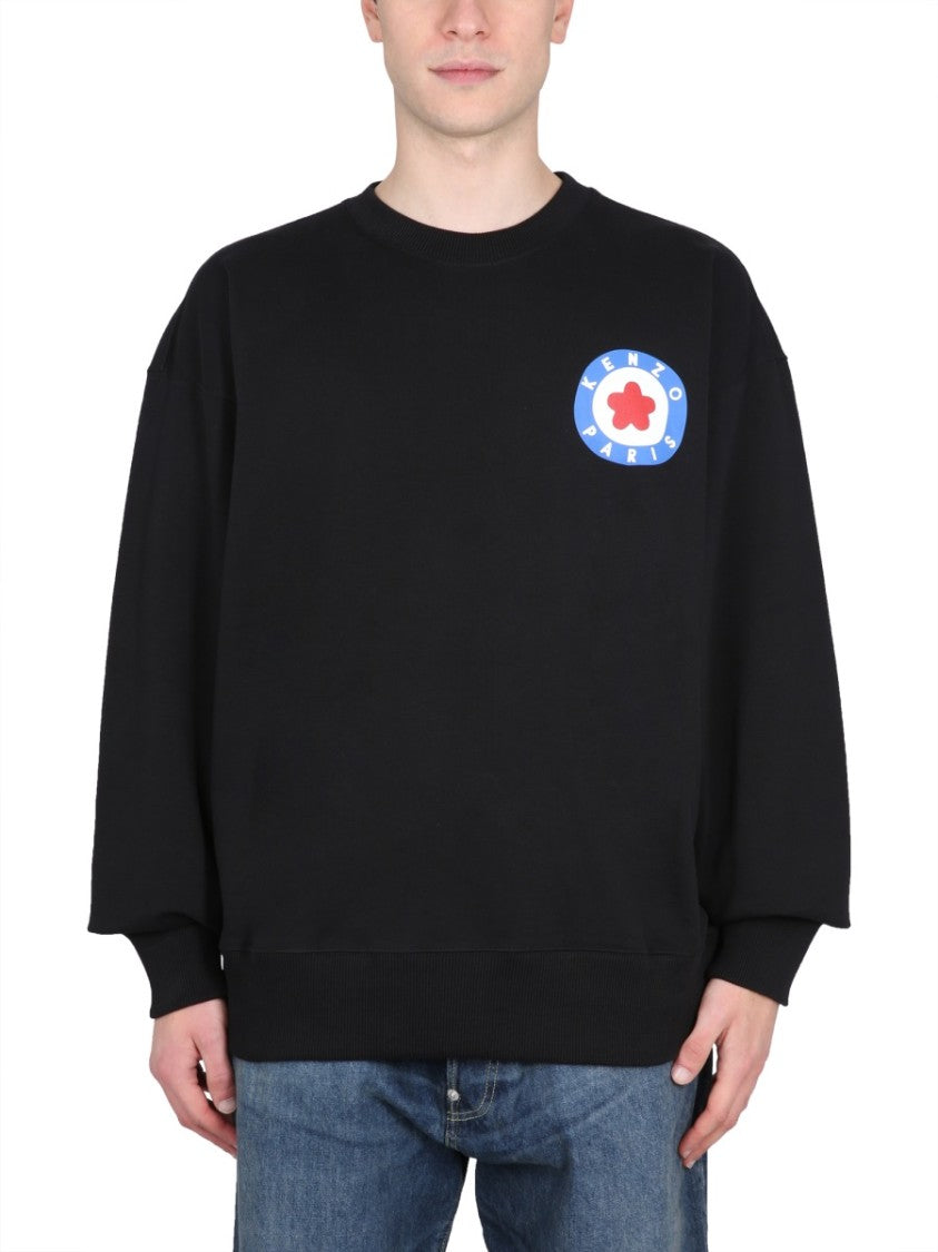 Oversized Black Sweatshirt With Prominent Logo Print